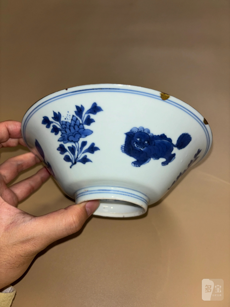 清康熙 青花狮子花卉纹碗 - 图5
